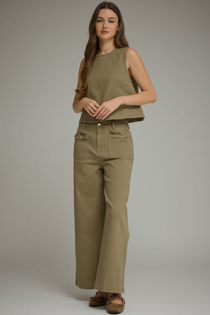 Sleeveless Top with Hardware Accent - Olive