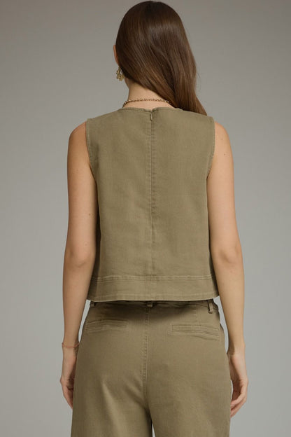 Sleeveless Top with Hardware Accent - Olive