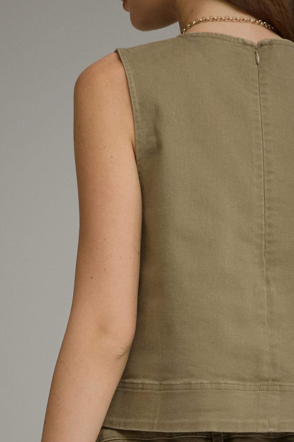 Sleeveless Top with Hardware Accent - Olive