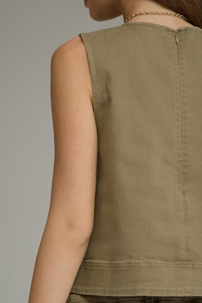 Sleeveless Top with Hardware Accent - Olive