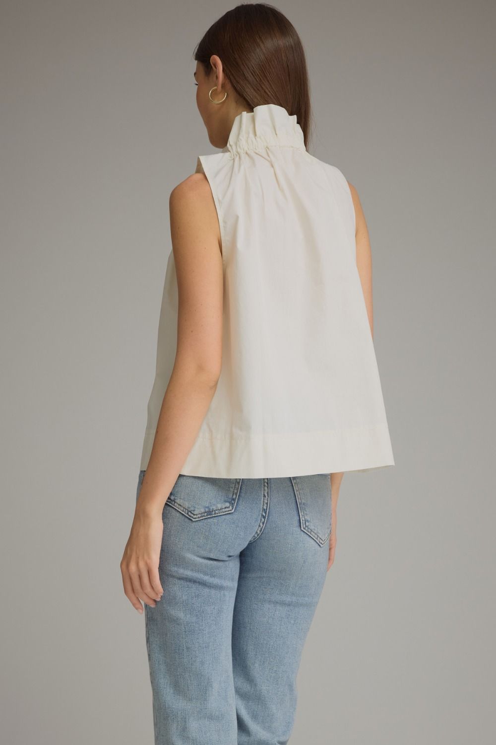 Ruffled High Neckline Sleeveless Top - Cream