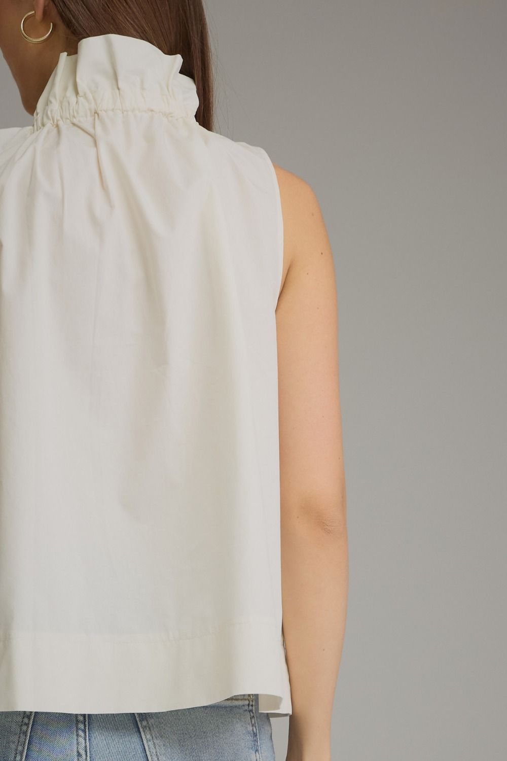 Ruffled High Neckline Sleeveless Top - Cream