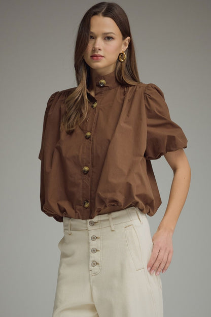 Puff Sleeve Bubble Top - Brown