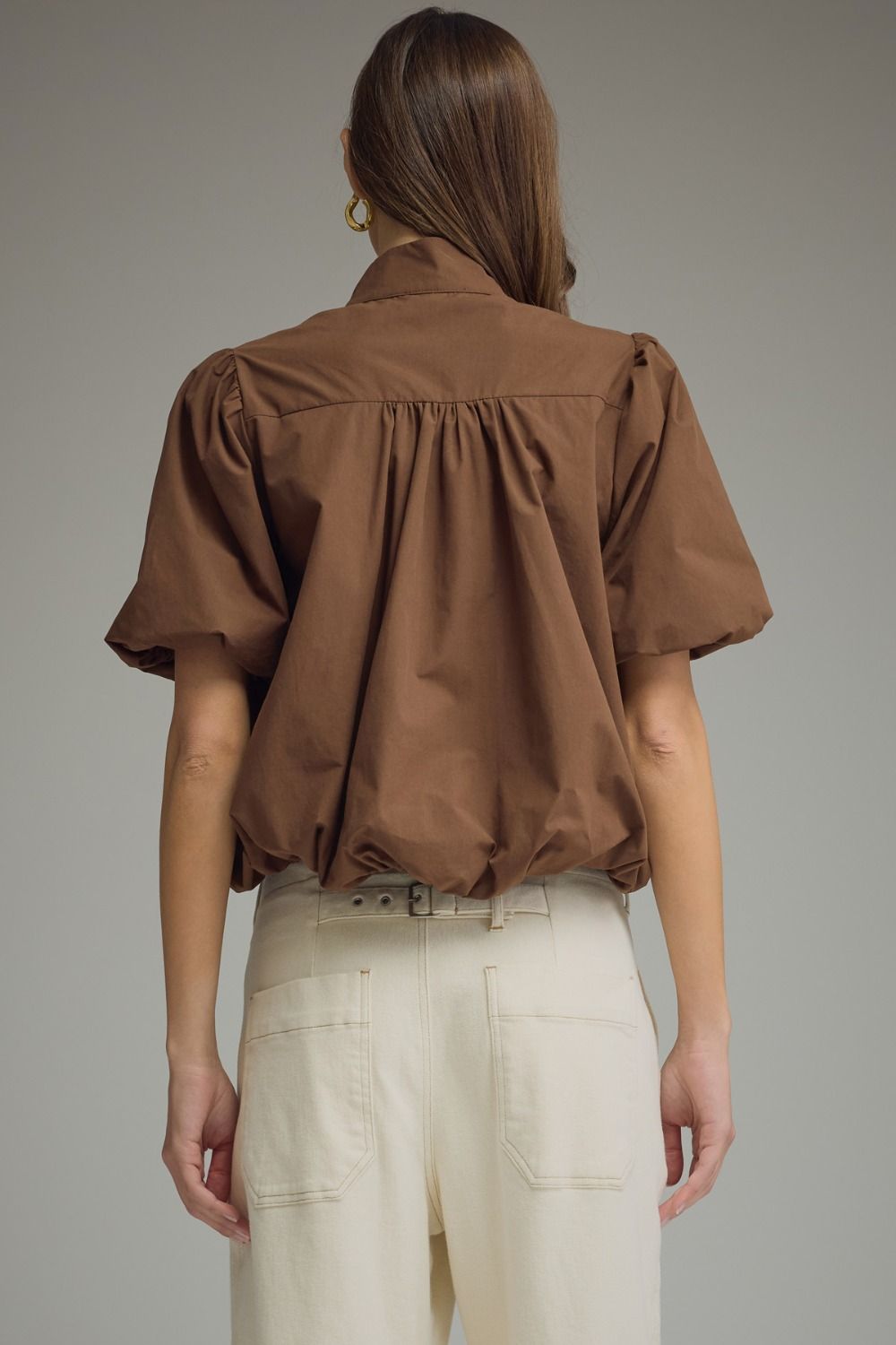 Puff Sleeve Bubble Top - Brown