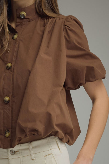 Puff Sleeve Bubble Top - Brown