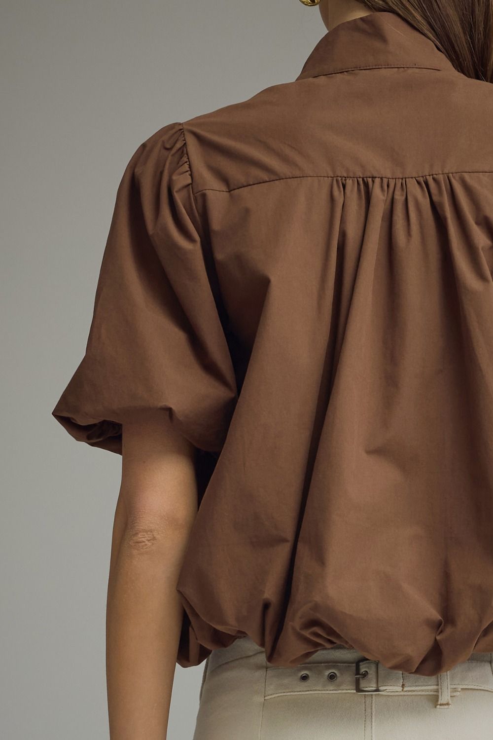 Puff Sleeve Bubble Top - Brown