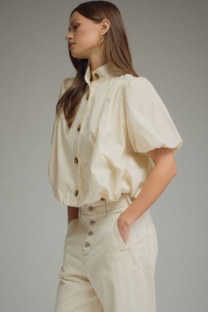 Puff Sleeve Bubble Top - Ecru