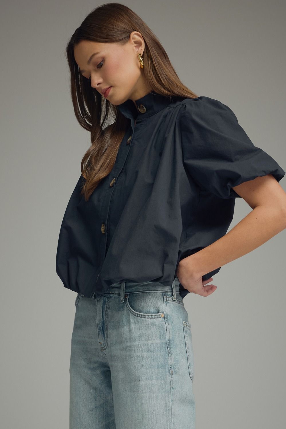 Puff Sleeve Bubble Top - Black