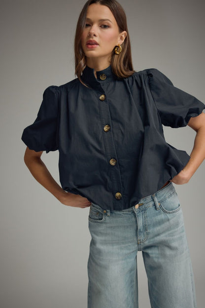 Puff Sleeve Bubble Top - Black