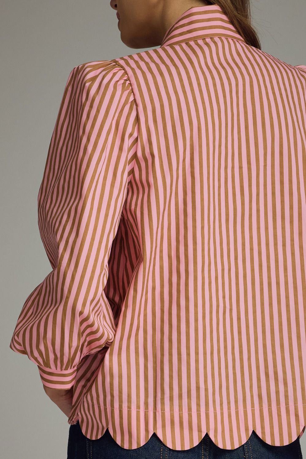 Tie Neck Puff Sleeve Top - Camel/Pink