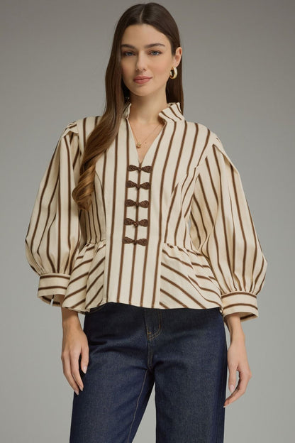 Striped Peplum Top - Brown