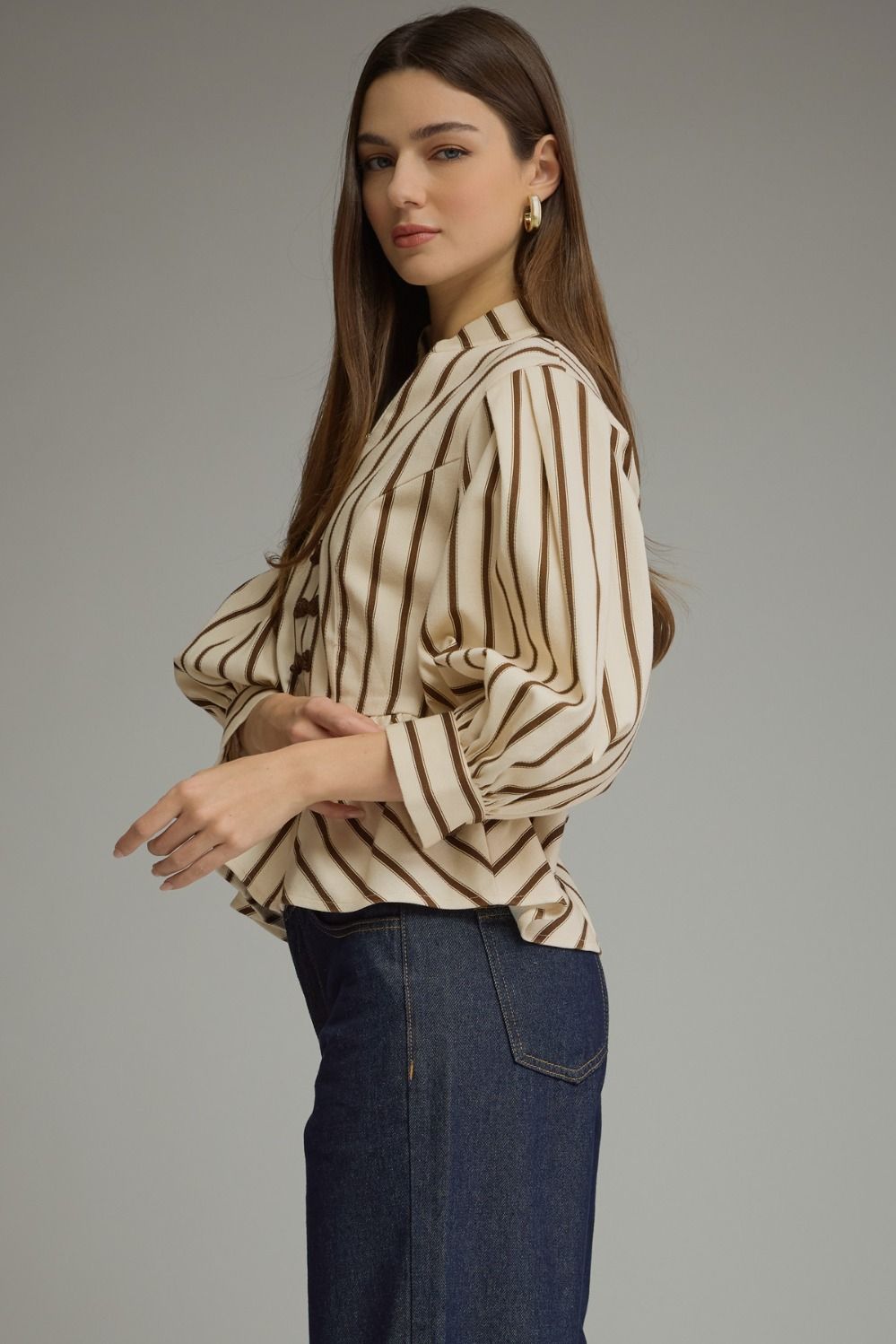 Striped Peplum Top - Brown