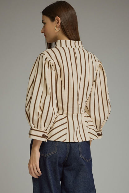 Striped Peplum Top - Brown