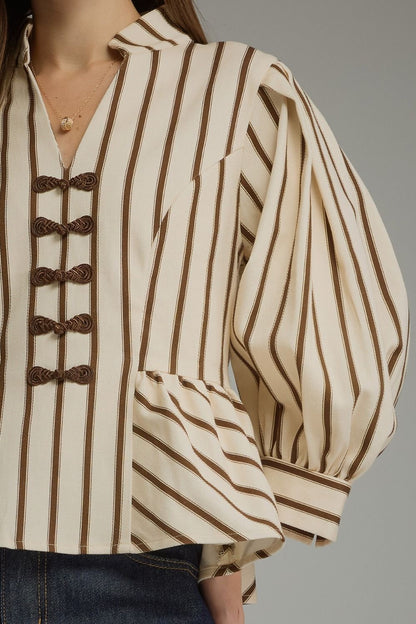 Striped Peplum Top - Brown
