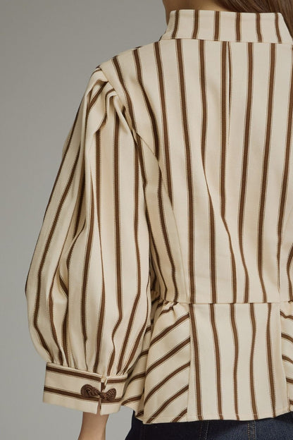 Striped Peplum Top - Brown