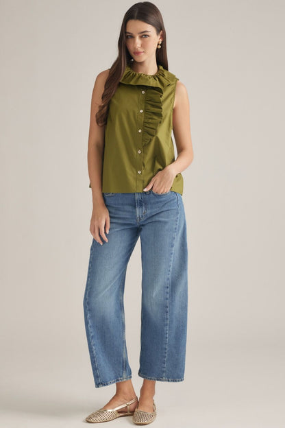 Sleeveless Ruffle Detail Top - Olive