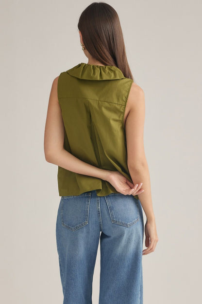 Sleeveless Ruffle Detail Top - Olive