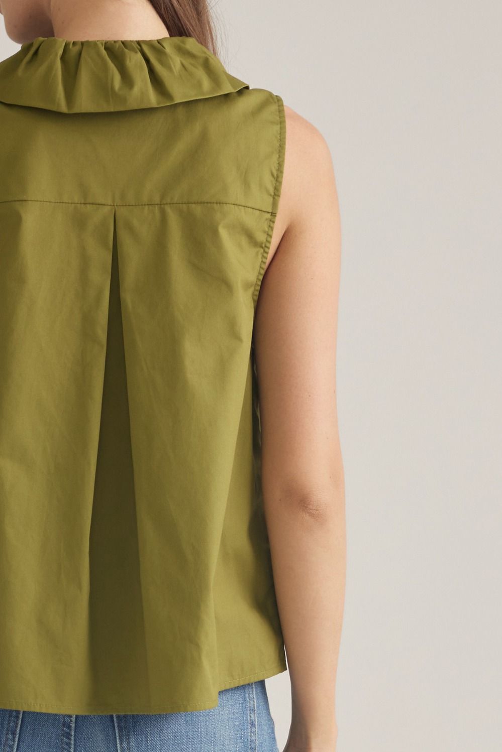 Sleeveless Ruffle Detail Top - Olive