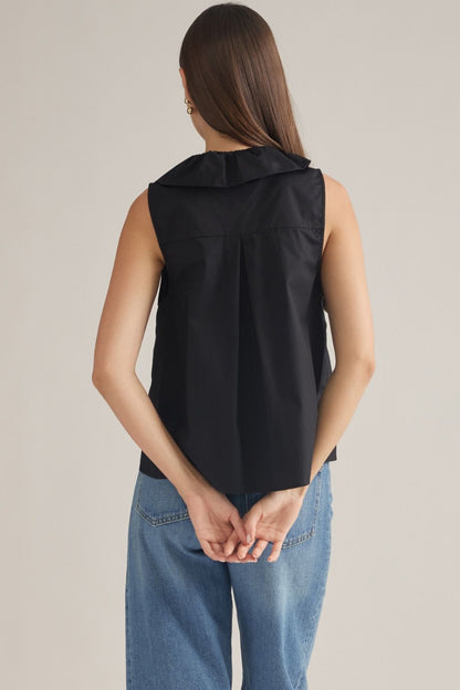 Sleeveless Ruffle Detail Top - Black