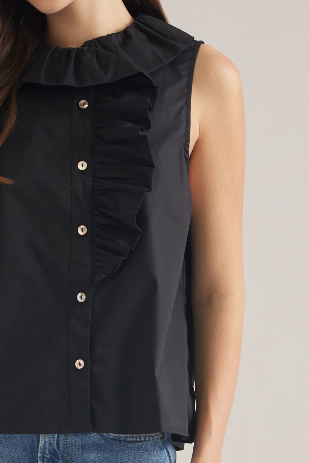 Sleeveless Ruffle Detail Top - Black