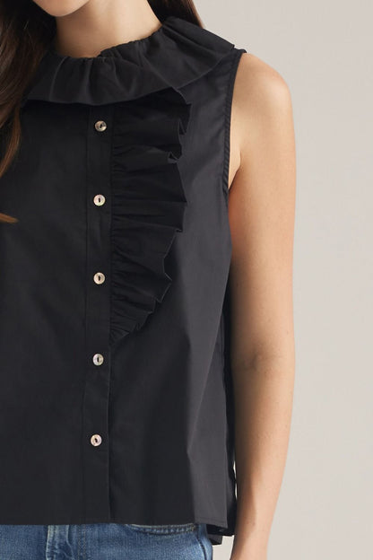 Sleeveless Ruffle Detail Top - Black