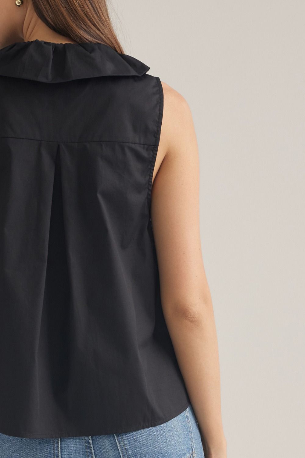 Sleeveless Ruffle Detail Top - Black