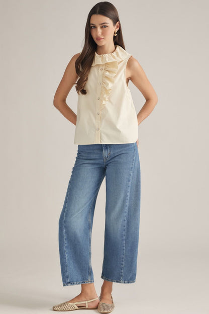 Sleeveless Ruffle Detail Top - Ecru