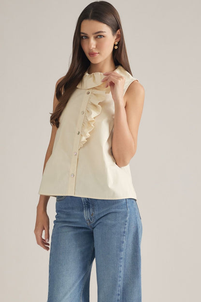 Sleeveless Ruffle Detail Top - Ecru