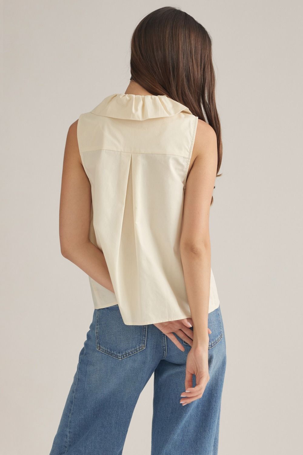 Sleeveless Ruffle Detail Top - Ecru