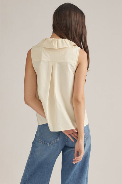 Sleeveless Ruffle Detail Top - Ecru