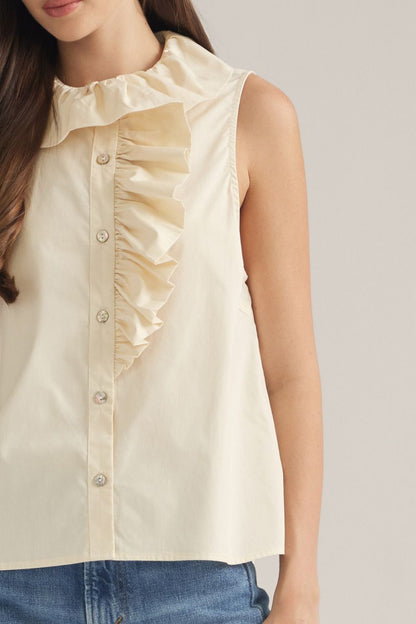 Sleeveless Ruffle Detail Top - Ecru