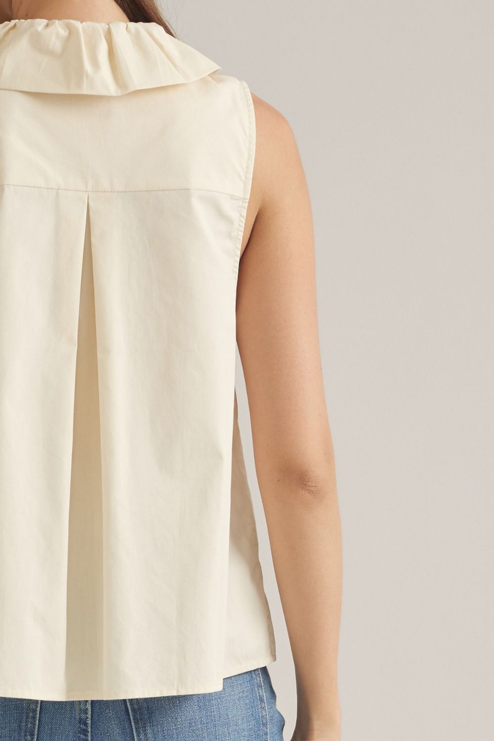 Sleeveless Ruffle Detail Top - Ecru