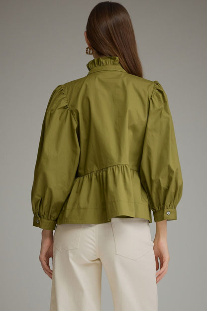 Ruffle Detail Peplum Top - Martini Olive