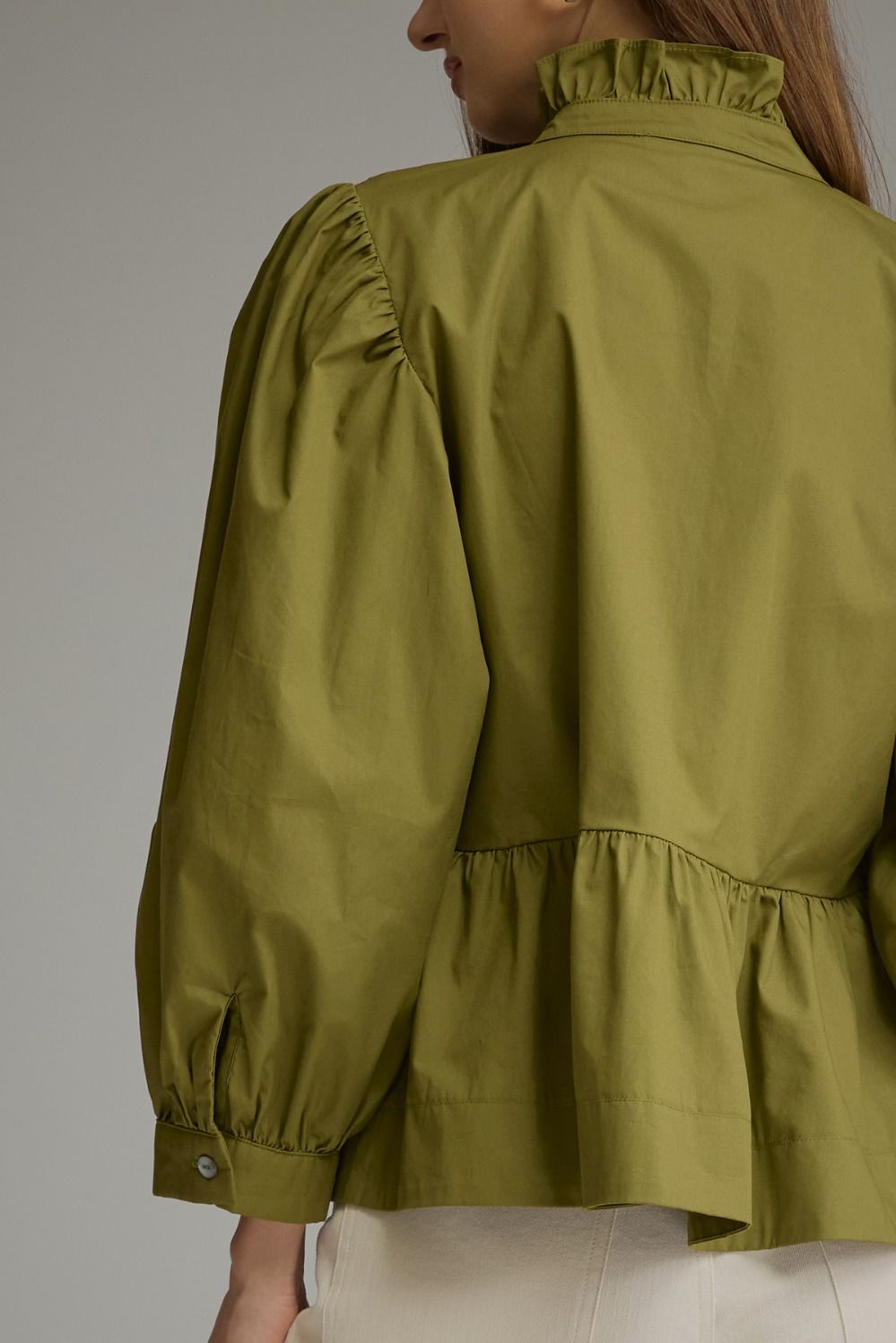 Ruffle Detail Peplum Top - Martini Olive