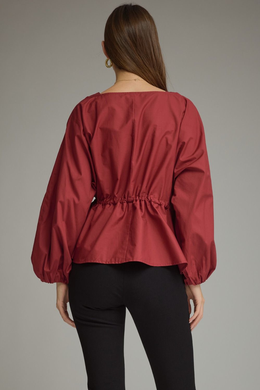 Drawstring Waist Blouse - Burgundy