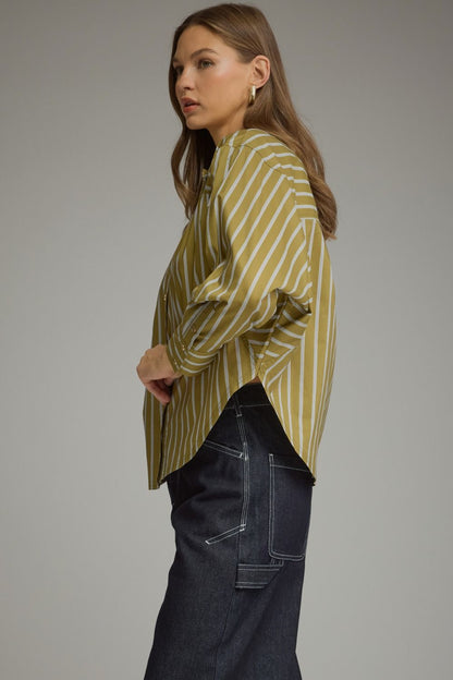 Stripe Long Sleeve Button Front Shirt - Martini Olive