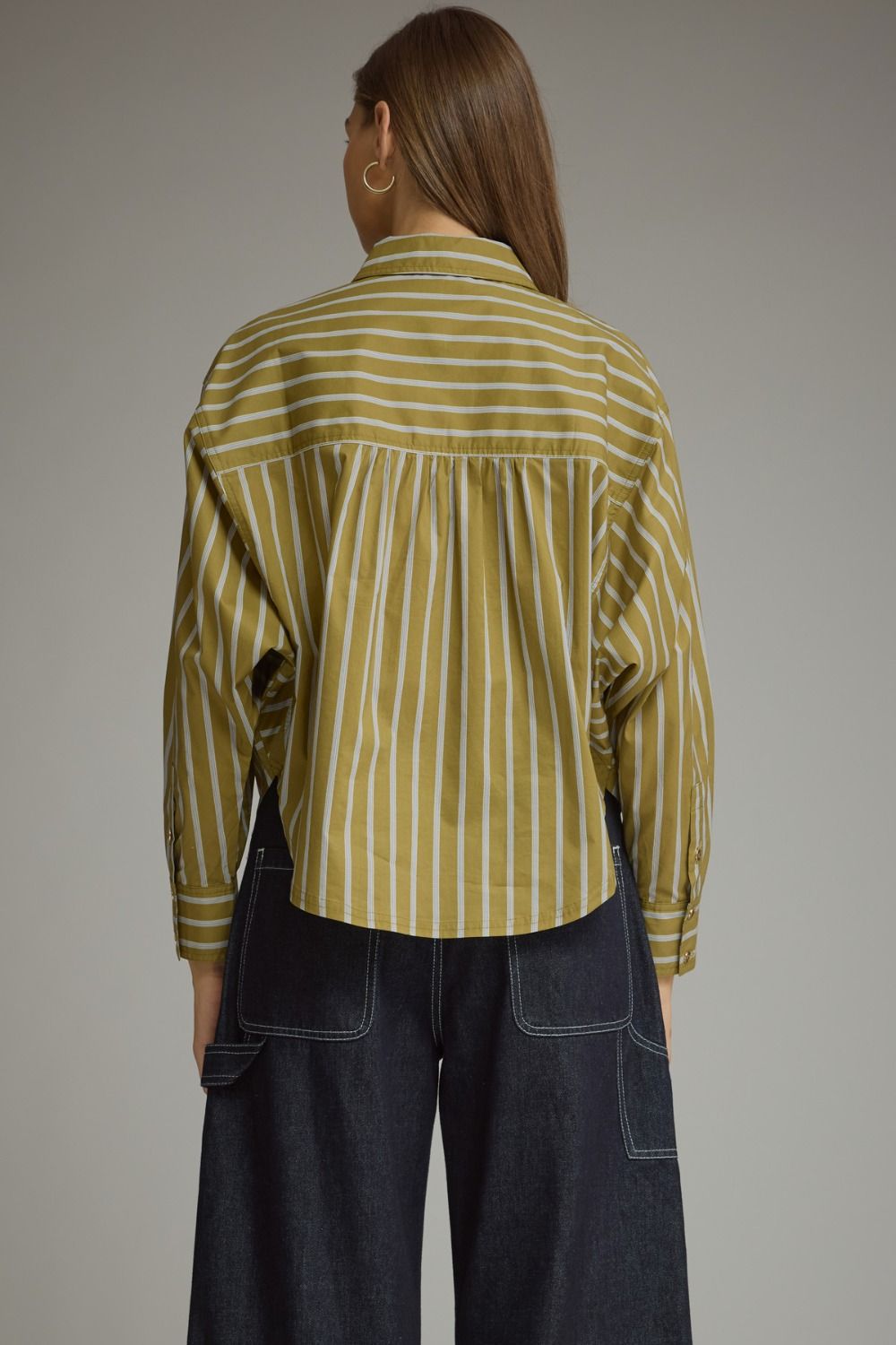 Stripe Long Sleeve Button Front Shirt - Martini Olive