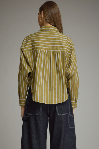 Stripe Long Sleeve Button Front Shirt - Martini Olive