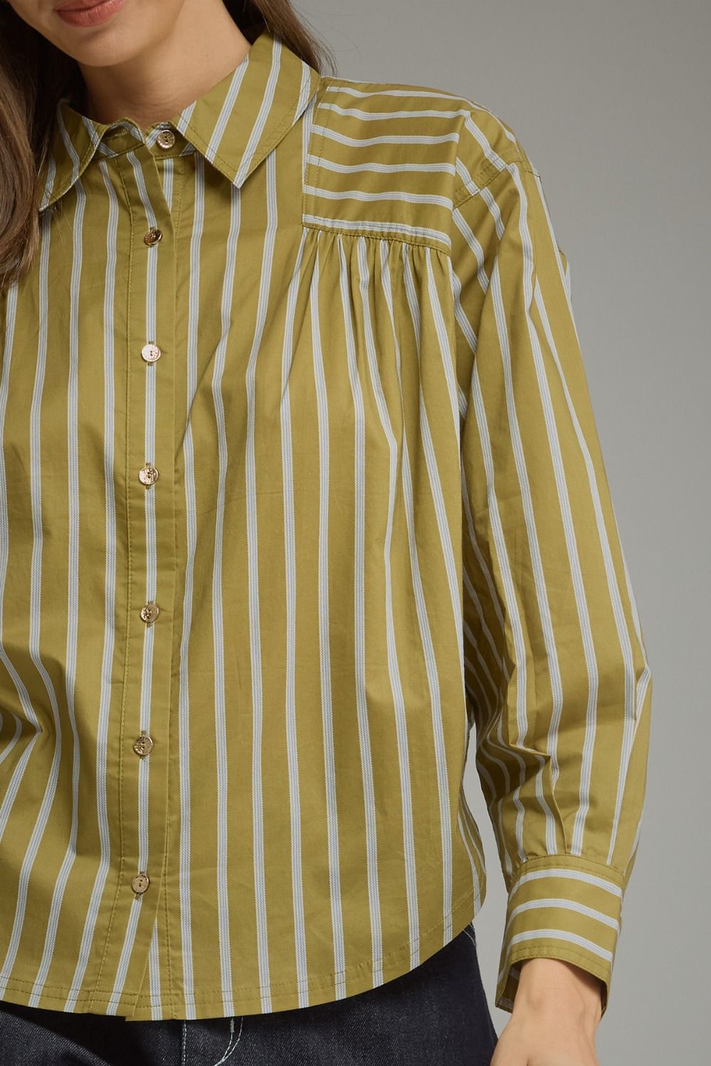 Stripe Long Sleeve Button Front Shirt - Martini Olive