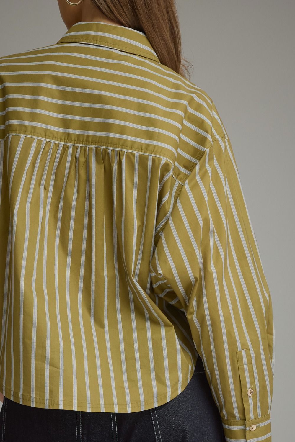 Stripe Long Sleeve Button Front Shirt - Martini Olive