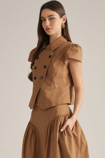 V-Shaped Waist Detail Solid Midi Skirt - Camel