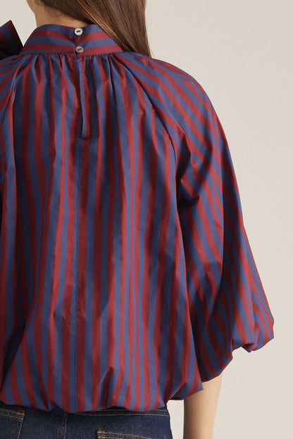 Stripe 3/4 Poncho Sleeve Top - Wine/Navy