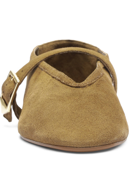 Vick Buckle Ballet Flat Shoe - Dried Olive Suede
