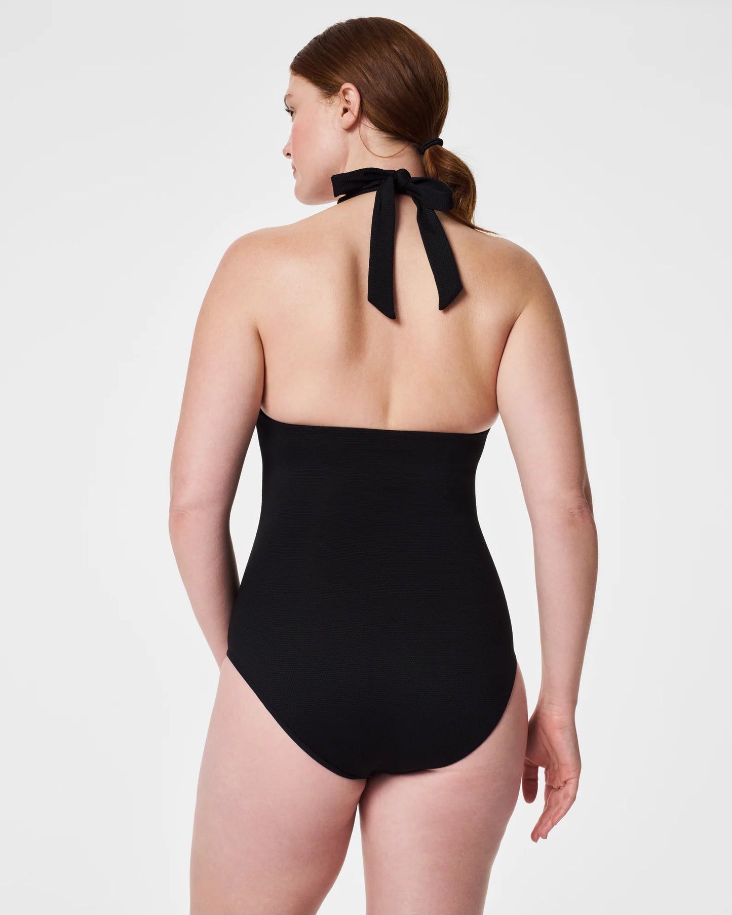 Spanx Pique Shaping Halter One-Piece Swimsuit - Very Black