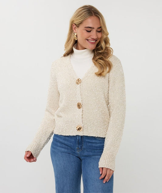 Fancy Button Cardigan Sweater - Off White