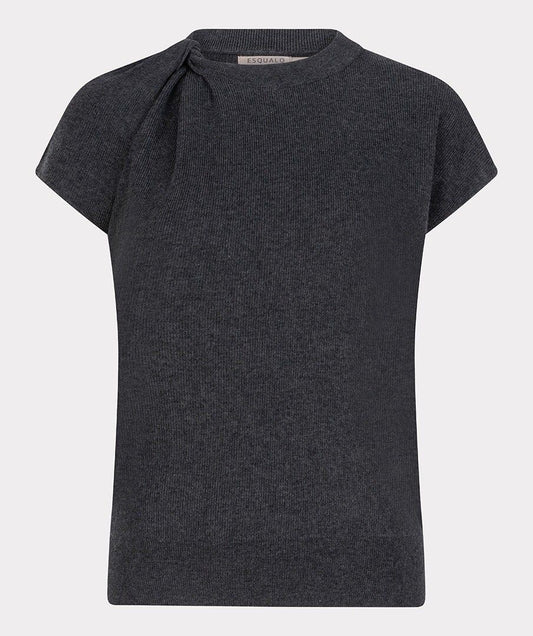 Twisted Short Sleeve Sweater Top- Anthracite