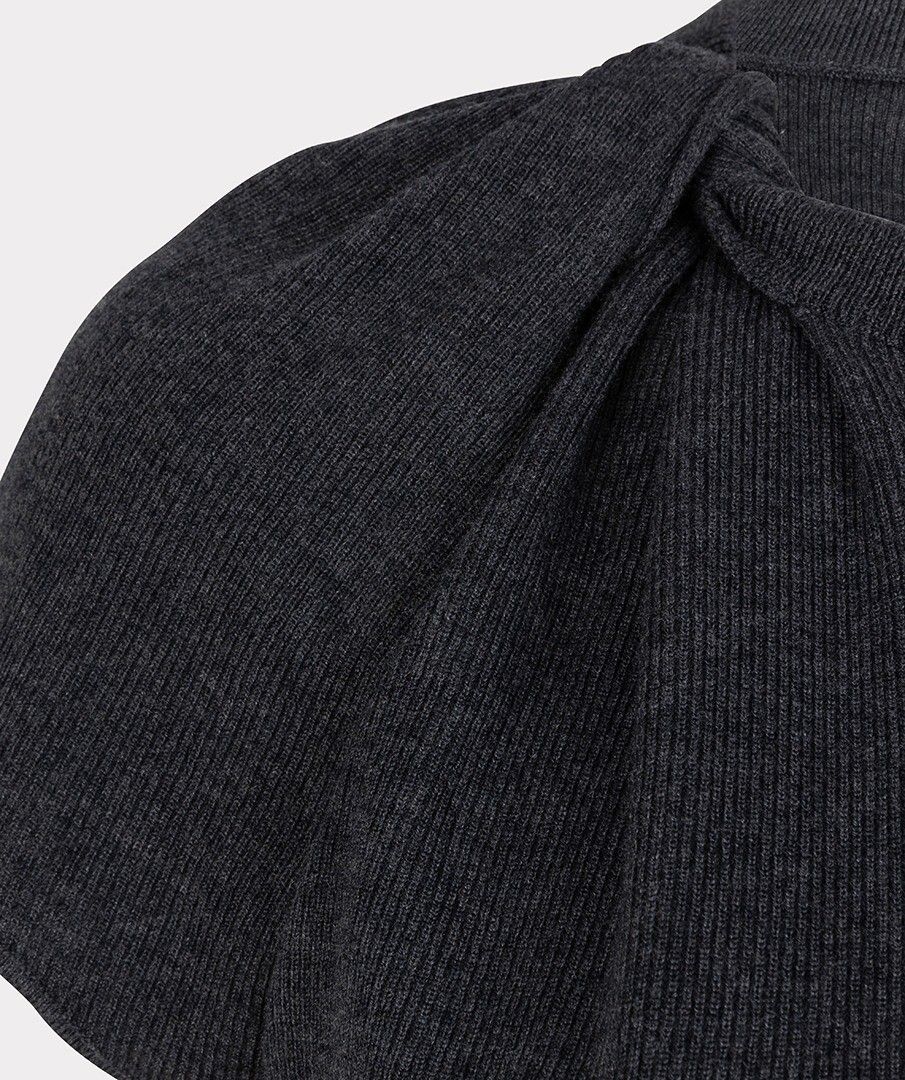 Twisted Short Sleeve Sweater Top- Anthracite