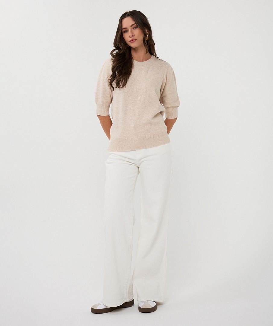Sequin Short Sleeve Sweater - Sand