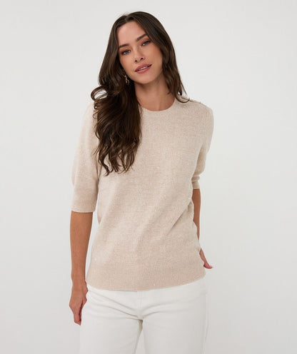 Sequin Short Sleeve Sweater - Sand
