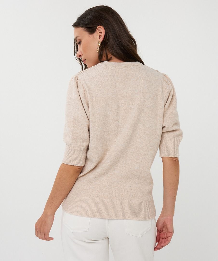 Sequin Short Sleeve Sweater - Sand